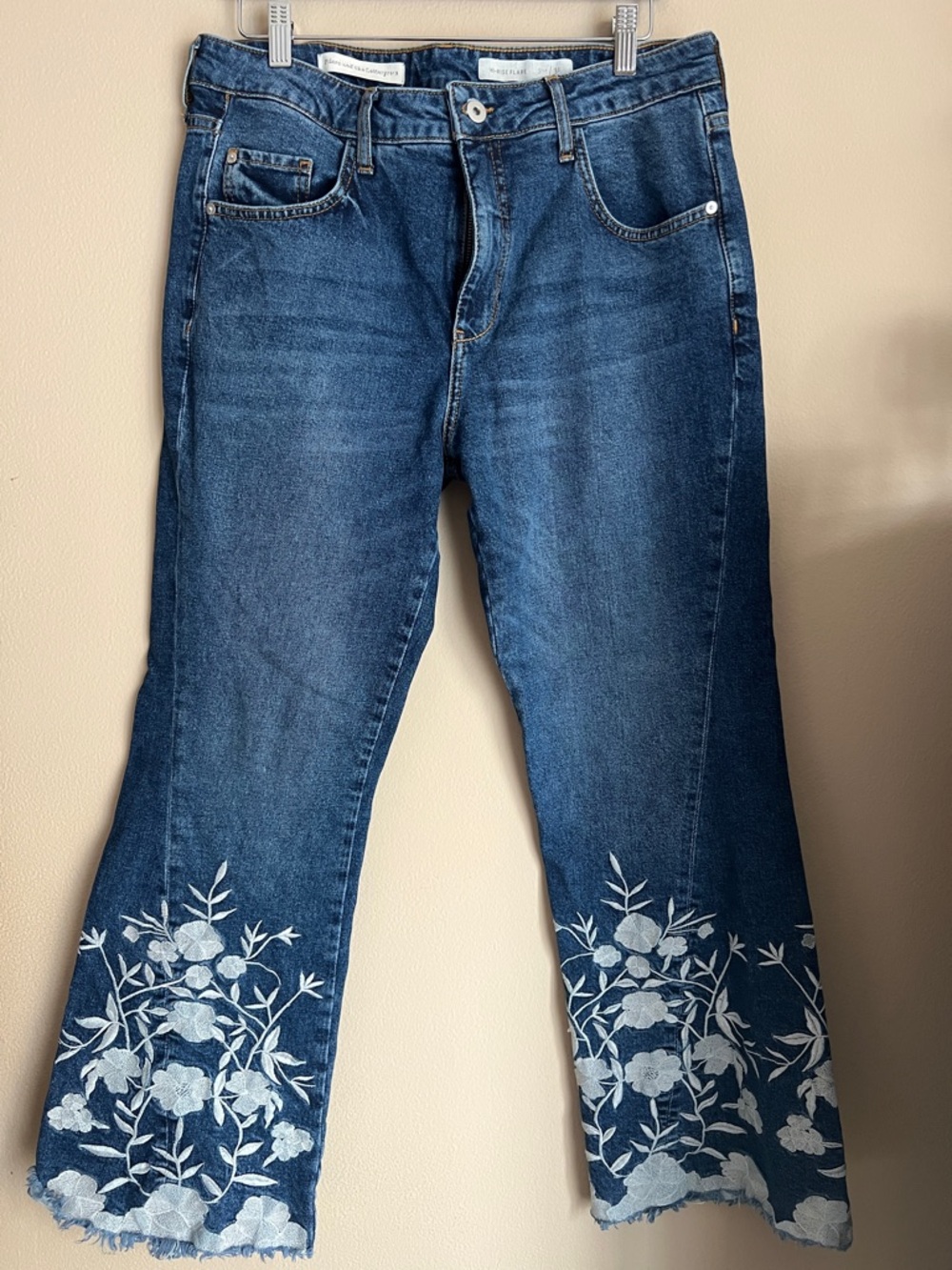 Anthropologie Pilcro Letterman High Rise Flare Jeans – Size 31 (12) Embroidered - Picture 2 of 8